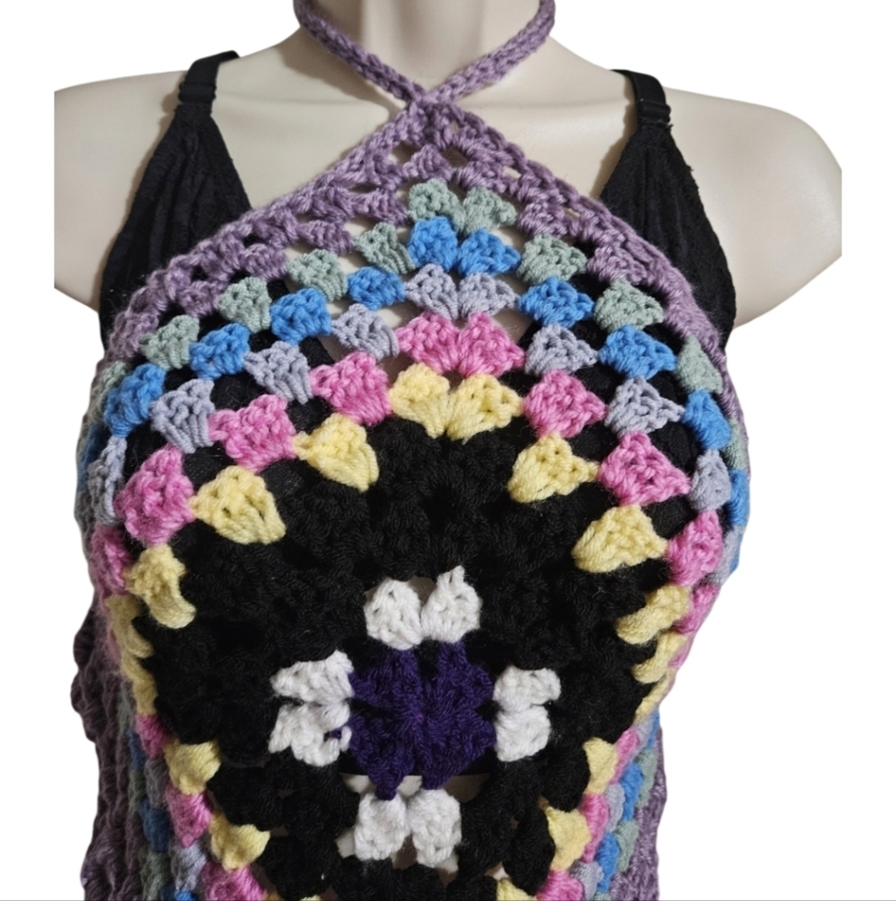 One-of-a-kind Crochet Swim Cover-Up Top Hand Crafted Festival Boho Beachwear - Picture 4 of 17